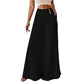 GORGLITTER Women's Pleated Button Front Dress Pants High Waist Wide Leg Bell Bottom Trousers