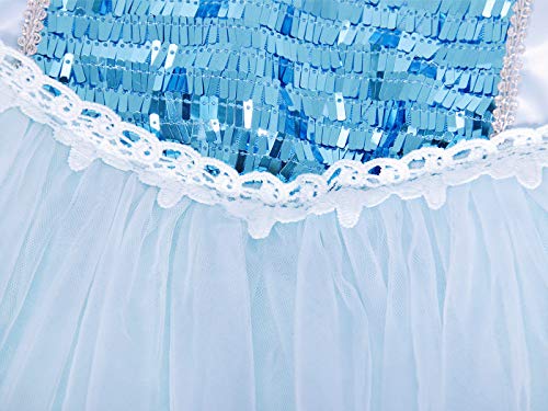 Cotrio Elsa Costumes Girls Long Sleeve Princess Dress with Cape Children Kids Halloween Outfits Dress Cosplay Clothes Wig, Gloves, Tiara, Wand Size 10 (9-10 Years, Blue, 140)