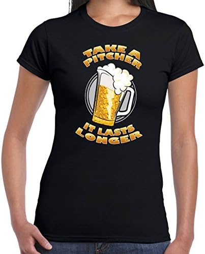 U.S. Custom Ink Women's Take A Pitcher It Last Longer Beer T-Shirt Black (XX-Large)