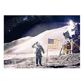 Wall26 - Man on The Moon with The American Flag - Canvas Art Wall Decor -66"x96"