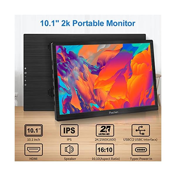 2K-Portable-Monitor-Prechen-101-Inch-QHD-2560x1600-Small-Monitor-IPS-Screen-with-HDMIUSB-CType-c-Interface-Mini-Monitor-Dual-Built-in-Speakers-Portable-Gaming-Monitor-for-PS3PS4XboxPCLaptop 2K Portable Monitor, Prechen 10.1 Inch QHD 2560x1600 Small Monitor IPS Screen with HDMI/USB-C/Type-c Interface, Mini…
