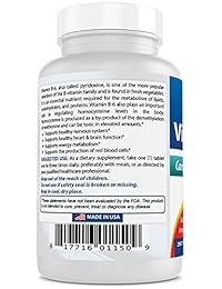 Vitamina B-6 # 1 (como piridoxina HCl) – Apoya la salud casrdiovascular – Fabricado en una...