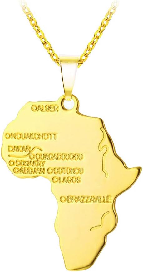 Hip Hop Alloy Gold Plated African Map Pendant Necklace Jewelry with Chain