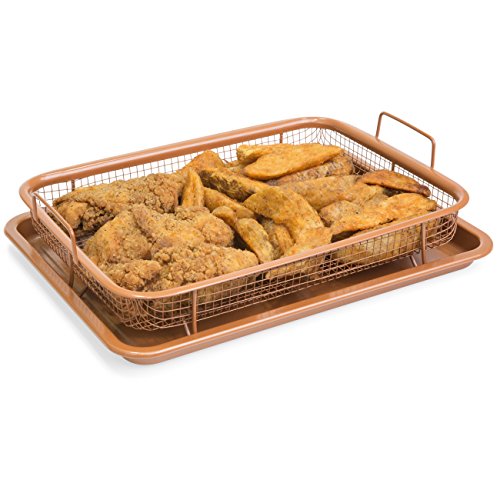 Click Here to See More Images Best Choice Products 2-Piece Kitchen Multi-Purpose Non-Stick Oven Crisper Air Fryer Basket & Pan Set w/Handles - Copper