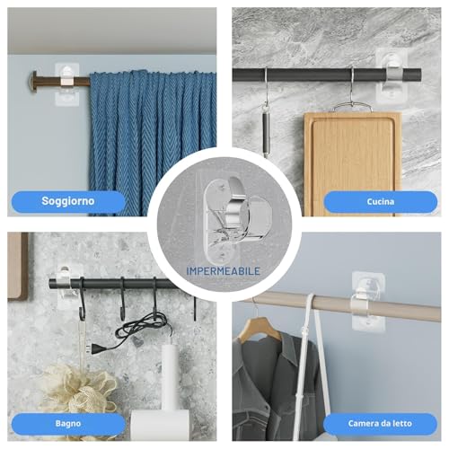 No Hole Curtain Hooks, Adhesive Curtain Hooks with Screws - Curtain Rod Bracket/Holder for Bathroom, Kitchen, Living Room, Bedroom (Transparent 4 Pieces)