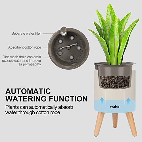 Intelligent Plant Pot with Stand, 7.5 Inch Self Watering and Drainage System, Water Shortage Alarm Flower Pot for Indoor Outdoor Decoration
