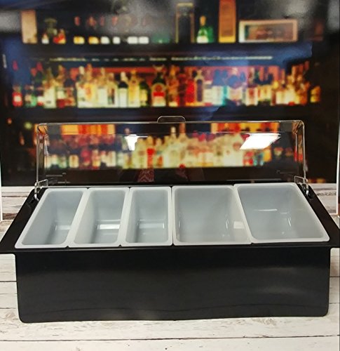 Ice Cooled BLACK Chilled Condiment Dispenser Custom FIVE Compartments w/Signature Cocktail Picks - Thumbnail 3
