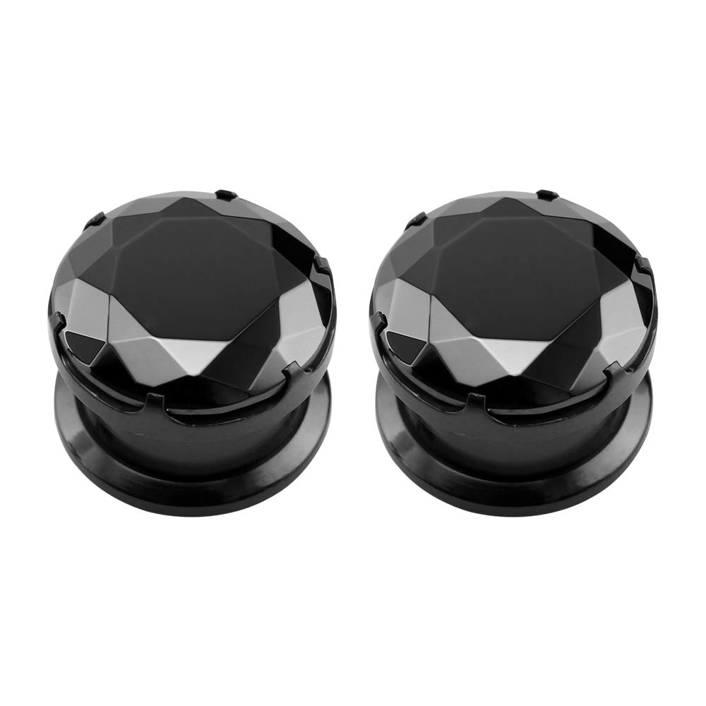ZeSen Jewelry Black CZ Stone Ear Gauge Screw Stainless Steel Ear Plugs Tunnel Piercing Expander Stretcher, Stainless Steel