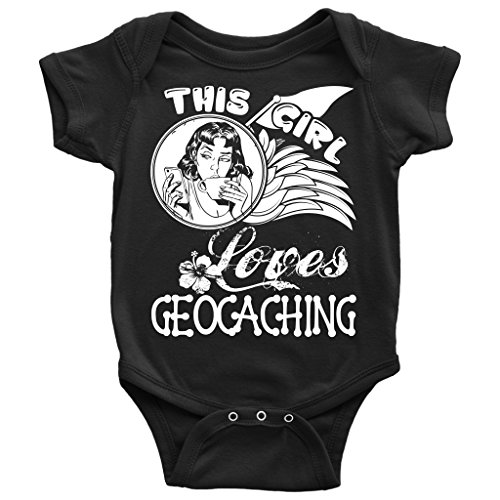 Geocaching Baby Bodysuit, This Girl Loves Geocaching T Shirt (12M, Baby Bodysuit - Black)
