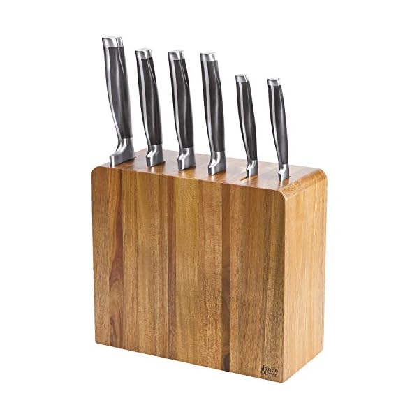 Jamie Oliver 6 Piece Acacia Knife Block - Includes Paring, Santoku, Utility, Chef's, Carving and Bread Knives with Black…