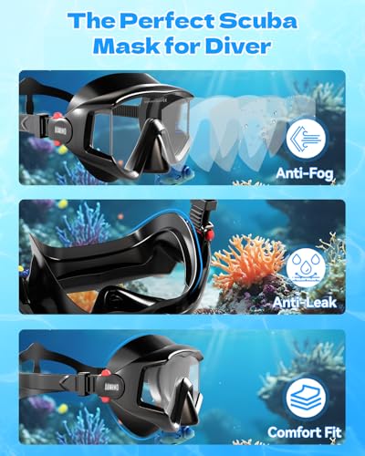 Aegend Snorkeling Gear for Adult Men Women - Snorkel Mask with Dry Top Snorkel - Anti-Fog Panoramic Wide View with Mesh Bag for Snorkeling, Swimming, Scuba Diving, Beach Vacation & Travel
