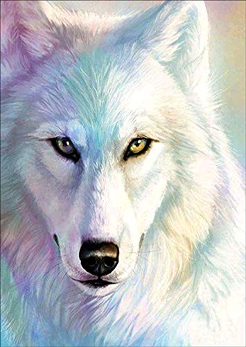 DIY 5D Diamond Painting Kits for Adults, White Wolf Full Drill Diamond Crystal Rhinestone Embroidery Arts Craft Canvas Wall Decor 12x16 inches