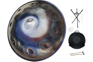 AS TEMAN HANDPAN ，handpan drum instrument in D Minor 10 Notes 22 inches Steel Hand Drum with Soft Hand Pan Bag, 2 handpan mallet,Handpan Stand,dust-free cloth