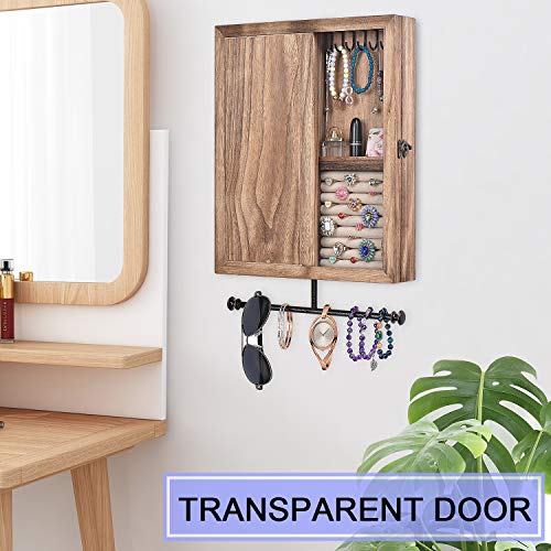 Keebofly Wall Mounted Jewelry Organizer Box Rustic Wood Large Space Jewelry Holder