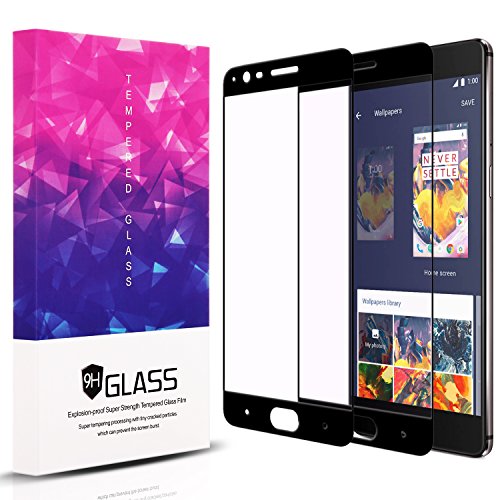 OnePlus 3 / OnePlus 3T Screen Protectors,[2 Pack+1 Camera Lens Film] 9H Hardness 2.5D Full Coverage Tempered Glass Screen protector For OnePlus 3 / OnePlus 3T-Black