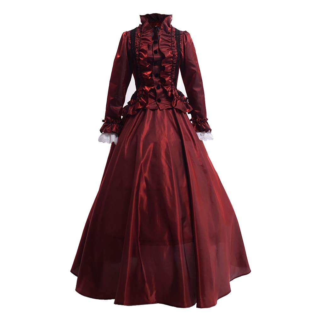 GRACEART Womens Medieval Victorian Fancy Dresses with Crinoline Palace Royal Masquerade Vintage Costume (M, Red)
