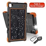 Solar Charger Type C 13500mAh, Hobest Dual Input/Output 3A max Solar Phone Charger, Portable Outdoor Solar Power Bank with Whistle Compass