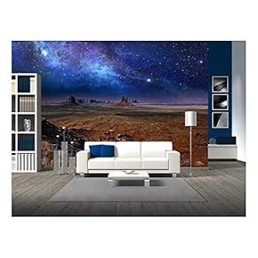 Starry Night Sky Over The Monument Valley - Removable Wall Mural | Self-Adhesive Large Wallpaper - 66x96 inches