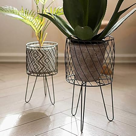 Weston Crafts Metal Planter Stand Set of 2 Modern Design Made in India Black Metal Wire Stand Indoor Living Room Balcony Office More d