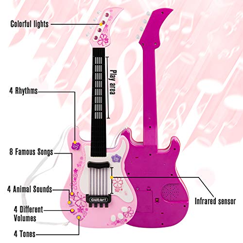 SAOCOOL Kids Guitar, Multi-Function Electric Guitar with Colored Lights, No String Musical Instruments Educational Toy for Children Great for Boys and Girls (Pink) - Thumbnail 2
