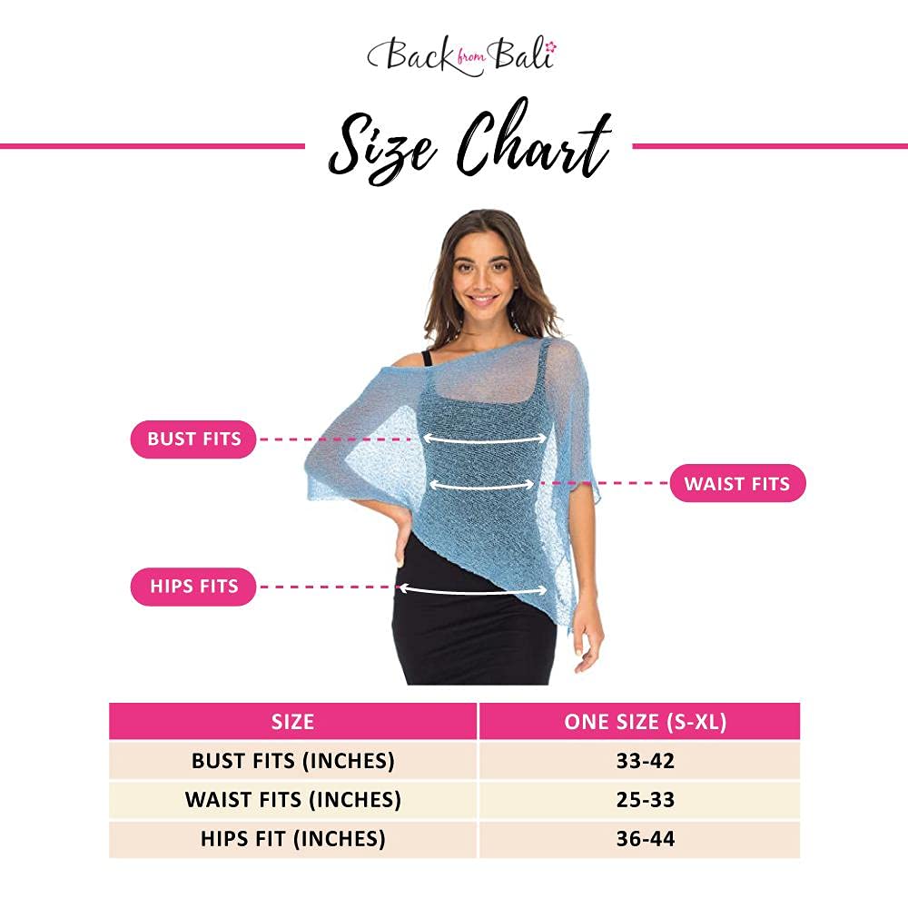 Back From Bali Womens Sheer Poncho Shrug Bolero, Lightweight Summer Shrug Pullover Sweater