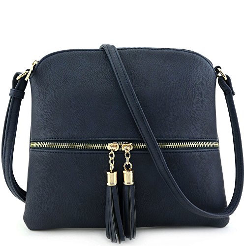 Navy Bag. Lightweight Medium Crossbody Bag with Tassel Navy.