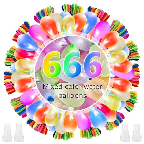 666 PCS Water Balloons-Self Sealing Water Balloons Quick Fill in 10 Second-Water Ballons for Kids & Adults Easy Fill-Colorful Water Bombs-for Outdoor,Beach,Pool Party Fight,Water Toy