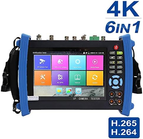 7 inch 4K 6 in 1 IP Camera Tester, Rapid ONVIF, POE, WiFi, UTP/TDR/ RJ45 Cable Test/IP Discovery/PTZ Controller/Coaxial HD Test, HDMI Input/Output, Come with 8GB SD Card