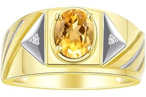 Rylos Mens Rings Yellow Gold Plated Silver Rings Classic Designer Style 8X6MM Gemstone & Diamond Ring Color Stone Birthstone Birthstone Rings For Men, Men's Rings, Silver Rings, Sizes 8,9,10,11,12,13