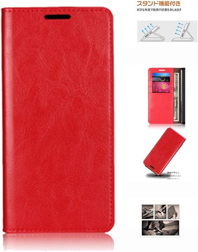 Sony Xperia XZ Premium Wallet Case, Cavor Crazy Horse pattern Genuine Leather Folio Bookstyle Flip Case Cover Stand Function with Card Slots/Cash Compartment for Sony Xperia XZ Premium (5.5 inch) -Red
