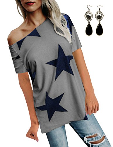image for WAEKIYTL Women Off Shoulder Casual T Shirt Short Sleeve Loose Fit Tops