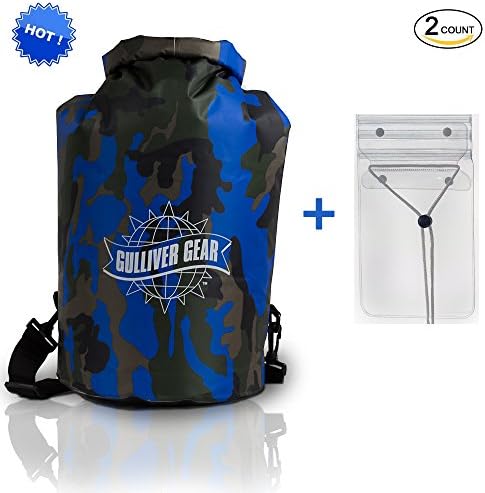 HOT Waterproof Dry Bag Backpack for Kayaking/ Rafting/ Hiking/ Camping/ Fishing/ Hunting/ Snowboarding/ Snowmobiling in Blue Camouflage + BONUS X-Large Universal Waterproof Smartphone Pouch. Cool!