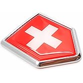Overdecor Switzerland Flag Decal Stickers Car Emblem Swiss Car Accessories Decorations Chrome Shield Flag Sticker Decals for Cars Truck Vehicles, 2 Pack