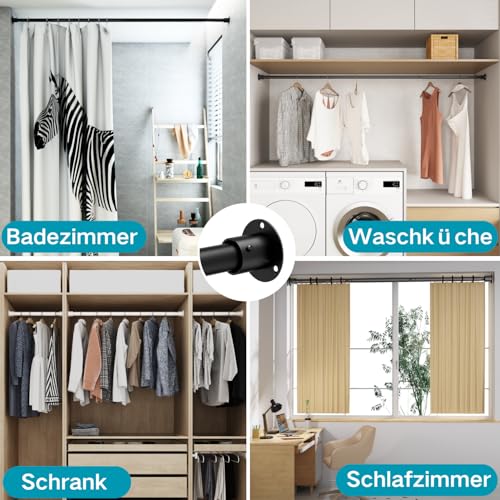 Wardrobe Rail for Hanging Clothes, Extendable Rail for Clothes, Bedroom, Windows and Showers, Diameter 65-110 cm, 32 mm, Black