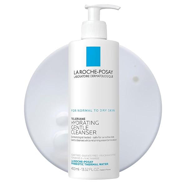 LA ROCHE-POSAY TOLERIANE HYDRATING GENTLE FACE CLEANSER, DAILY FACIAL CLEANSER WITH NIACINAMIDE AND CERAMIDES FOR SENSITIVE SKIN, MOISTURIZING FACE WASH FOR NORMAL TO DRY SKIN, FRAGRANCE FREE