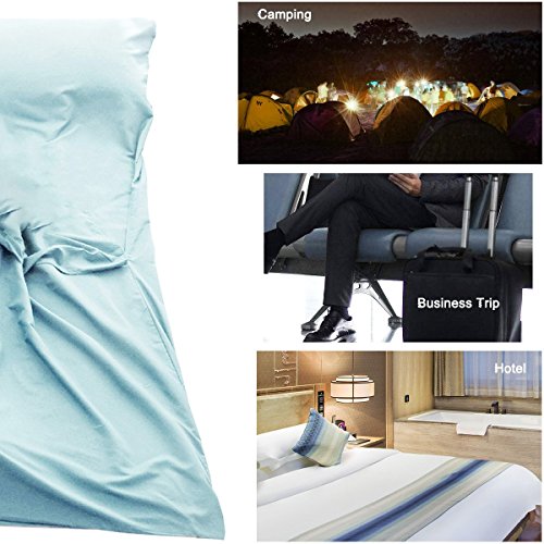 Sleeping Bag Liner Cotton Sleep Sack Lightweight Portable Sleeping Sheet Dirt-Proof Compact Travel Camping Sheet for Outdoor Travel Hiking Hotels Picnics (Mint Blue, 83x46’’) - Thumbnail 3