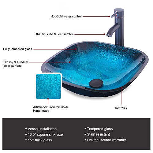 eclife 13” Bathroom Vanity Sink Combo Black 16” Ocean Blue