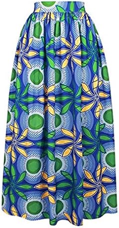 HONEY BOUTIQUE Women Retro Floral Maxi Skirts High Waist A Line Long Skirts Dress with Pockets Green