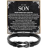 To My Son Bracelet Christmas Gifts Knot Leather Bracelet, Son Graduation Birthday Inspirational Gifts for Men Morse Code Bracelets Stainless Steel Infinity