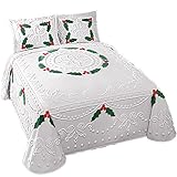 Holly Berry Chenille Christmas Bedspread, Multi, King