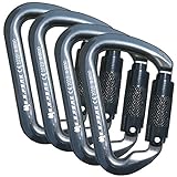 CARAPEAK 30kN Auto-Locking D Shaped Twist Lock Climbing 4 Pack Set Carabiner, Aluminum Rock Self Locking Clip Black