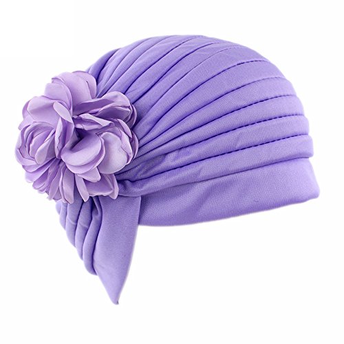 Wcysin Womens Turban Brim Hat Cap Wave Design Cancer Chemo Hat Elastic Turban Headbands Wrap Cap (Purple)
