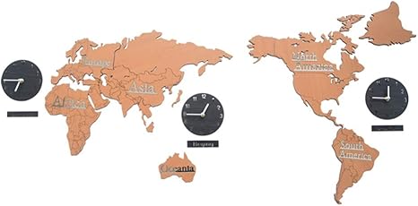 Amazon Co Jp 掛け時計 時計 世界地図時計 ミュート壁時計 背景壁 家の装飾 人格創造世界地図壁時計 Color Brown Size 135 60cm ホーム キッチン