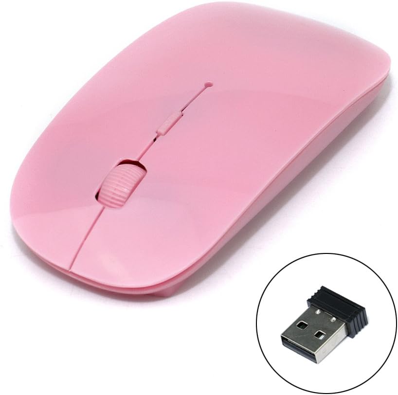 TRF Ultra-Thin USB Optical Wireless Mouse 2.4G Receiver Portable Mouse For Computer PC Laptop Desktop (Pink)