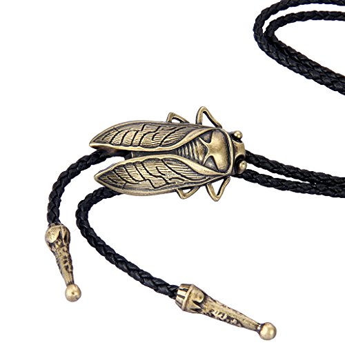 COOLLA Bolo tie- Handmade Western Cowboy Black Vintage Cicada Pendant for Women,Men (Black)