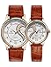 OOFIT His and Her Brown Leather Strap Golden Plated Gift Watches for Couple (Set of 2)