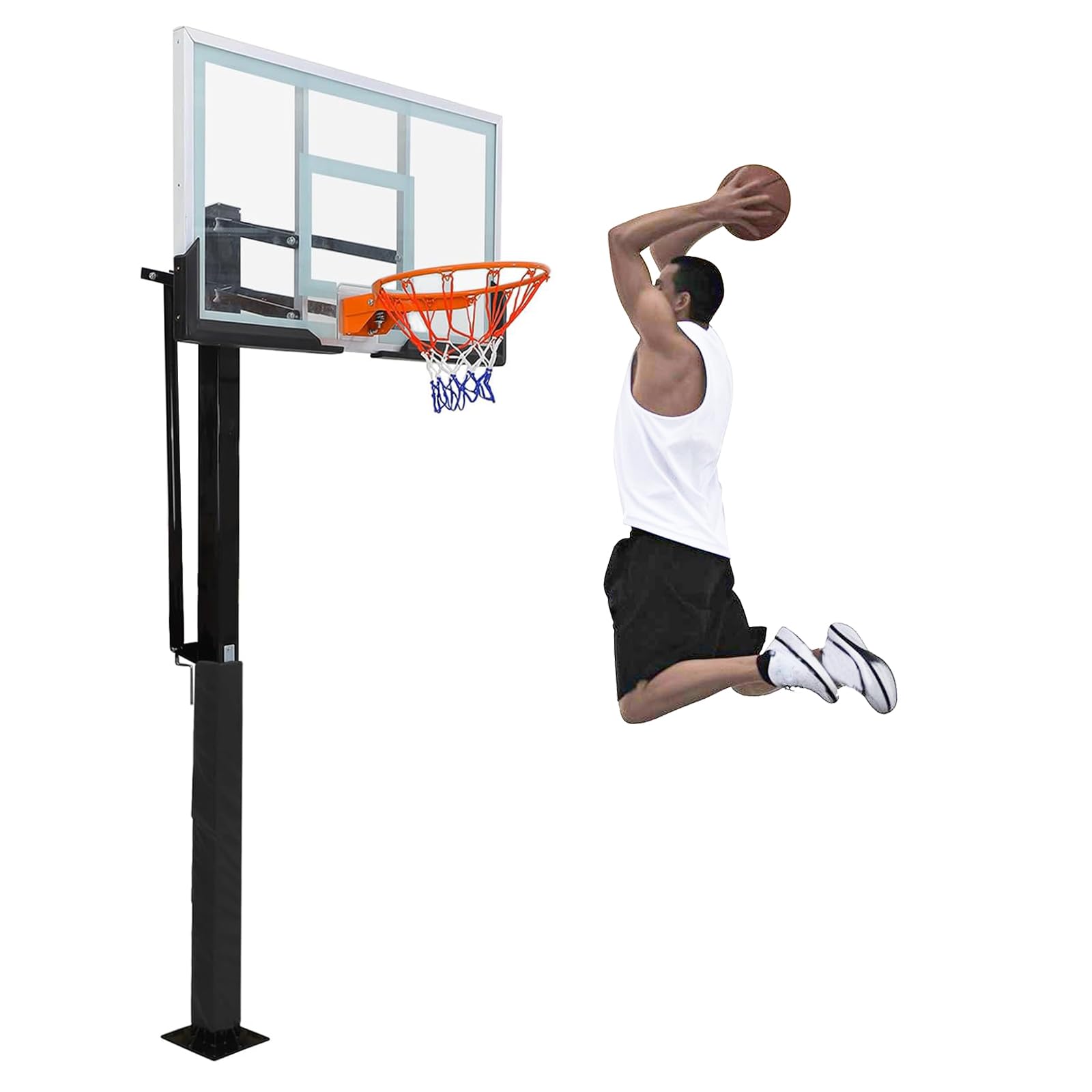 Photo 1 of **MISSING PIECES UNKNOWN**55" Outdoor Basketball Hoop System, Shatterproof Tempered Glass Backboard, 8-10ft Quick-Adjust Height, Pro-Style in-Ground Basketball Goal for Driveway, Backyard, Court - Heavy-Duty Stable Base