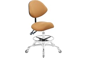 Nazalus Saddle Stool Chair with Back Support Footrest, Heavy-Duty(350LBS), Hydraulic Rolling Swivel Adjustable Stool Chair for Salon Spa Beauty Massage Dental Clinic Home Office Use(Camel)