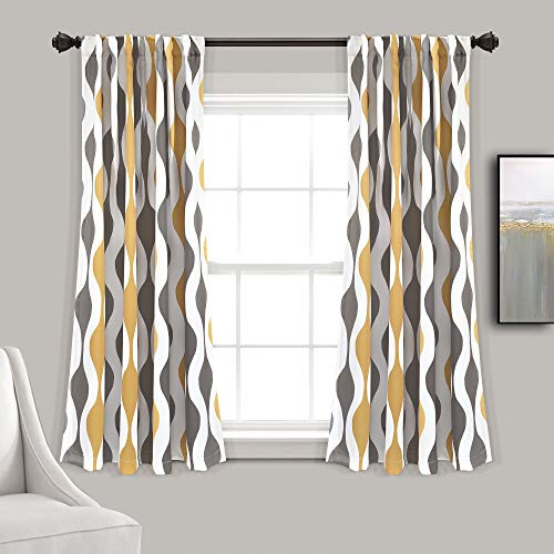 Lush Decor Mid Century Geo - Coppia di tende oscuranti per finestra, 132 x 160 cm, colore: oro e grigio