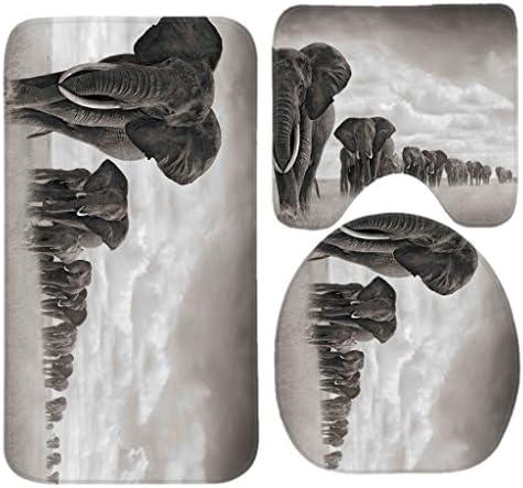 Animal Elephants Bath Mat Set,3 Piece Bathroom Mats Set Non-Slip Bathroom Rugs/Contour Mat/Toilet Cover by TEYAYA